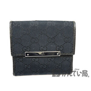 Gucci Hook eye Wallet Canvas Leather Black Compact Bifold